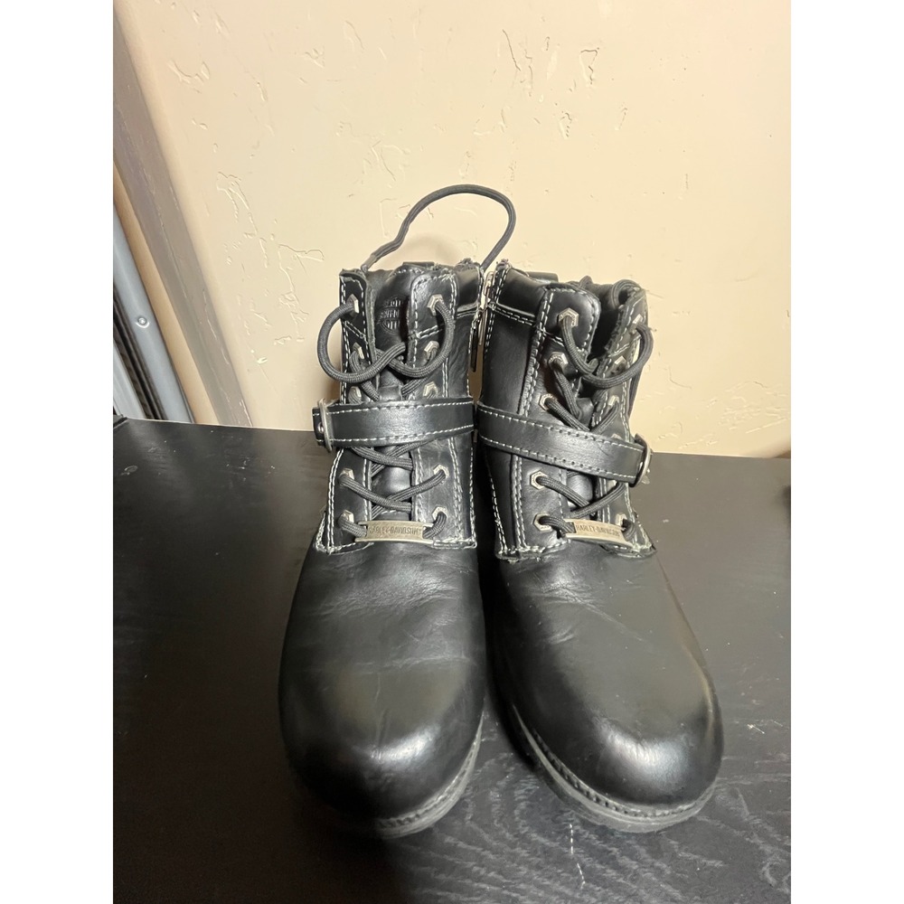 Harley Davidson Womens Black Leather Lace Up Side Zip Motorcycle Boots 6.5